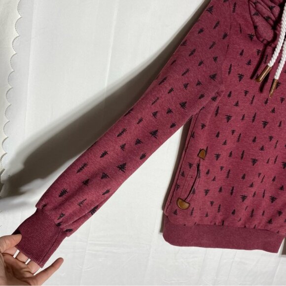 Wanakome Burgundy Cowl Neck Hoodie W Tree Print XS - Picture 13 of 16